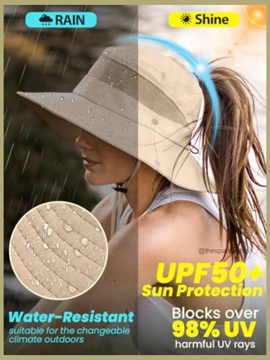 UPF 50+ Waterproof Sun Hat with High Ponytail Hole for Outdoor Activities main image 4